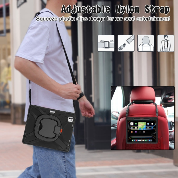 For iPad Pro 13 2024 Silicone Hybrid PC Tablet Case with Holder & Shoulder Strap(Black)