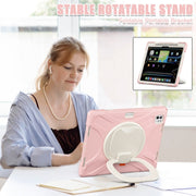 For iPad Pro 13 2024 Silicone Hybrid PC Tablet Case with Holder & Shoulder Strap(Cherry Blossom Pink)