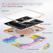 For iPad Pro 13 2024 Silicone Hybrid PC Tablet Case with Holder & Shoulder Strap(Colorful Pink)