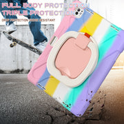 For iPad Pro 13 2024 Silicone Hybrid PC Tablet Case with Holder & Shoulder Strap(Colorful Pink)