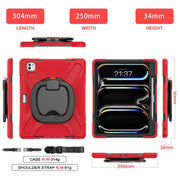 For iPad Pro 13 2024 Silicone Hybrid PC Tablet Case with Holder & Shoulder Strap(Red)