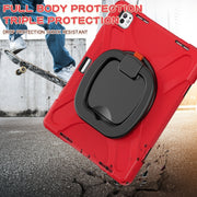 For iPad Pro 13 2024 Silicone Hybrid PC Tablet Case with Holder & Shoulder Strap(Red)