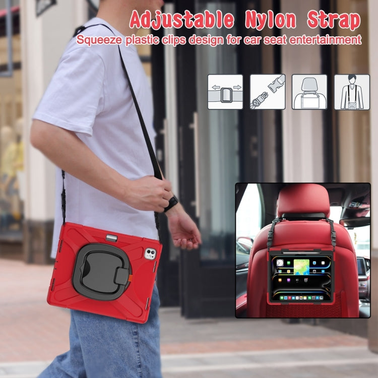 For iPad Pro 13 2024 Silicone Hybrid PC Tablet Case with Holder & Shoulder Strap(Red)