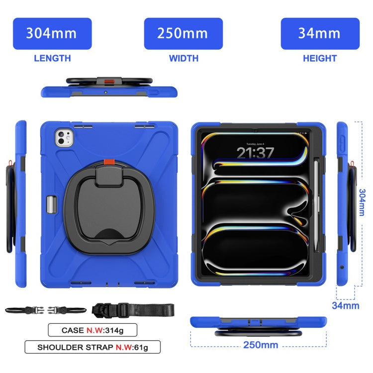 For iPad Pro 13 2024 Silicone Hybrid PC Tablet Case with Holder & Shoulder Strap(Blue)
