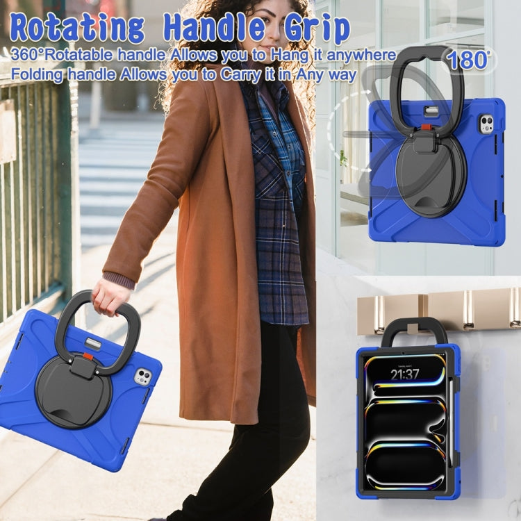 For iPad Pro 13 2024 Silicone Hybrid PC Tablet Case with Holder & Shoulder Strap(Blue)