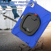 For iPad Pro 13 2024 Silicone Hybrid PC Tablet Case with Holder & Shoulder Strap(Blue)