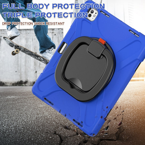 For iPad Pro 13 2024 Silicone Hybrid PC Tablet Case with Holder & Shoulder Strap(Blue)