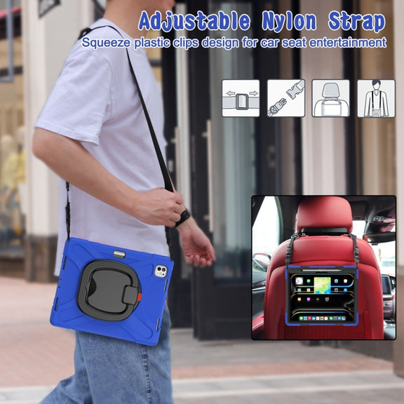For iPad Pro 13 2024 Silicone Hybrid PC Tablet Case with Holder & Shoulder Strap(Blue)