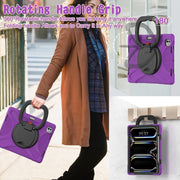 For iPad Pro 13 2024 Silicone Hybrid PC Tablet Case with Holder & Shoulder Strap(Purple)
