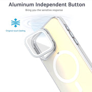 For iPhone 16 Pro Max MagSafe Gradient Color Lens Film Phone Case with Lens Fold Holder(White)