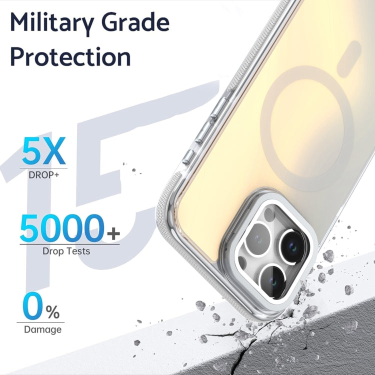 For iPhone 16 MagSafe Gradient Color Lens Film Phone Case with Lens Fold Holder(White)