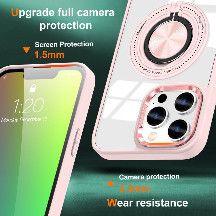 For iPhone 16 Pro Magnetic Rotating Ring Holder Phone Case(Pink)