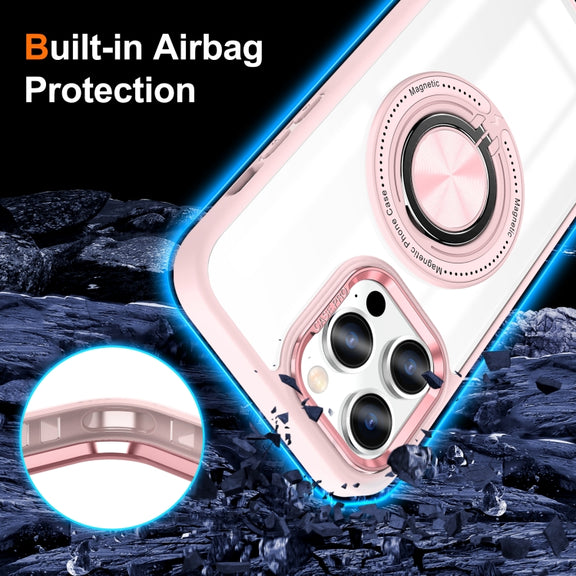 For iPhone 16 Pro Magnetic Rotating Ring Holder Phone Case(Pink)