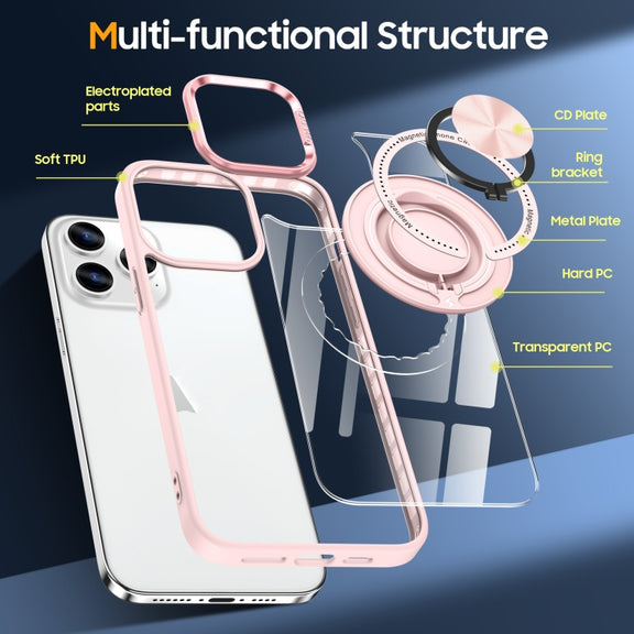For iPhone 16 Pro Magnetic Rotating Ring Holder Phone Case(Pink)
