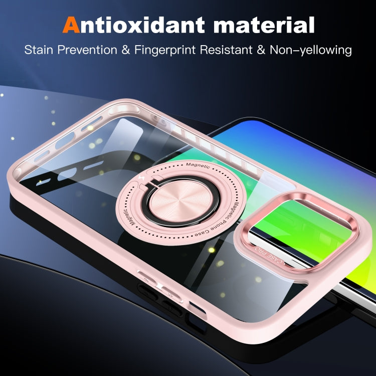 For iPhone 16 Pro Magnetic Rotating Ring Holder Phone Case(Pink)