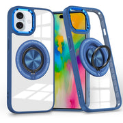 For iPhone 16 Plus Magnetic Rotating Ring Holder Phone Case(Dark Blue)