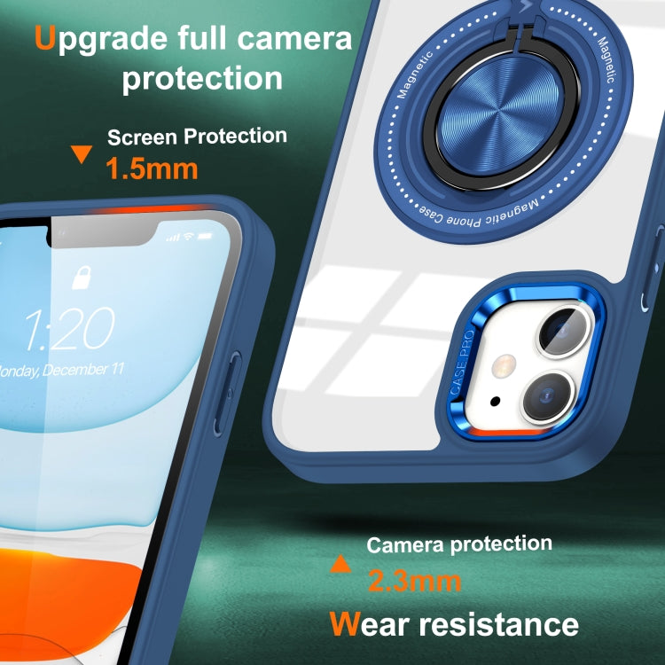 For iPhone 16 Plus Magnetic Rotating Ring Holder Phone Case(Dark Blue)