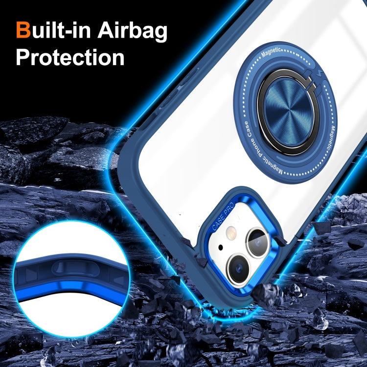For iPhone 16 Plus Magnetic Rotating Ring Holder Phone Case(Dark Blue)