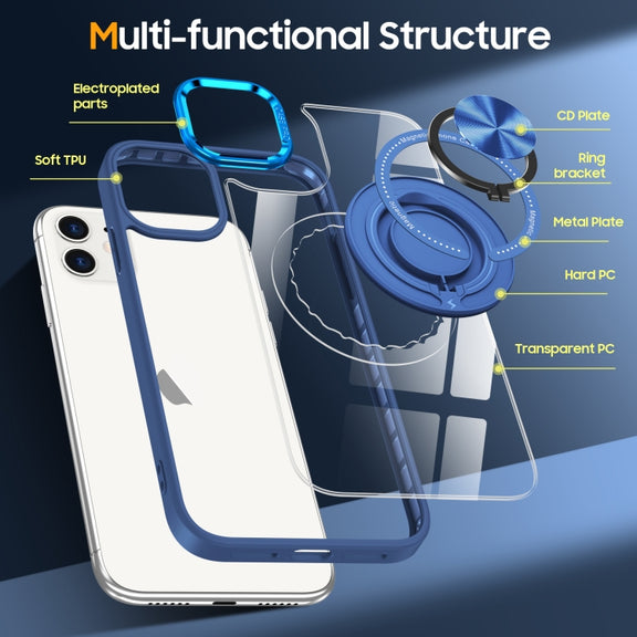 For iPhone 16 Plus Magnetic Rotating Ring Holder Phone Case(Dark Blue)