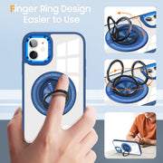 For iPhone 16 Plus Magnetic Rotating Ring Holder Phone Case(Dark Blue)