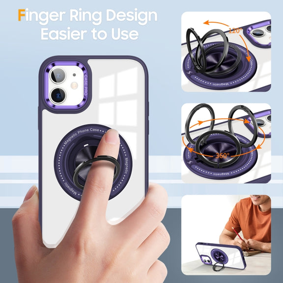 For iPhone 16 Magnetic Rotating Ring Holder Phone Case(Dark Purple)