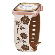 For Apple Watch Ultra 49mm Two-color Rose Engraved Silicone Watch Band(Starlight Caramel)