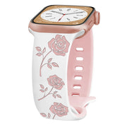 For Apple Watch Series 8 41mm Two-color Rose Engraved Silicone Watch Band(White Pink)