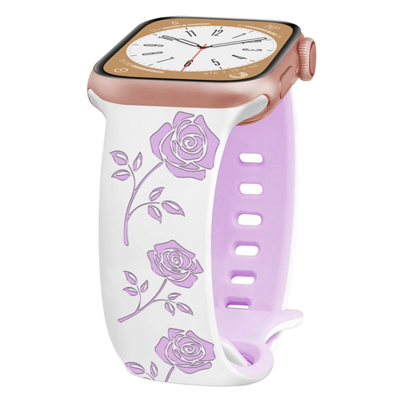 For Apple Watch SE 40mm Two-color Rose Engraved Silicone Watch Band(White Purple)