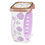 For Apple Watch SE 44mm Two-color Rose Engraved Silicone Watch Band(White Purple)