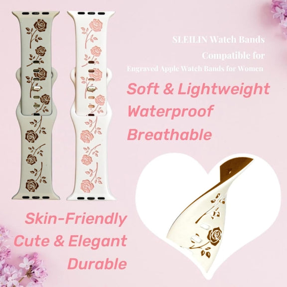 For Apple Watch Series 3 38mm Two-color Rose Engraved Silicone Watch Band(White Purple)