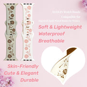For Apple Watch SE 44mm Two-color Rose Engraved Silicone Watch Band(White Pink)