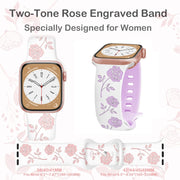 For Apple Watch Series 9 45mm Two-color Rose Engraved Silicone Watch Band(White Pink)
