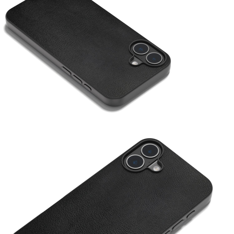 For iPhone 16 PU Leather Black Frame Full Coverage Phone Case(Black)