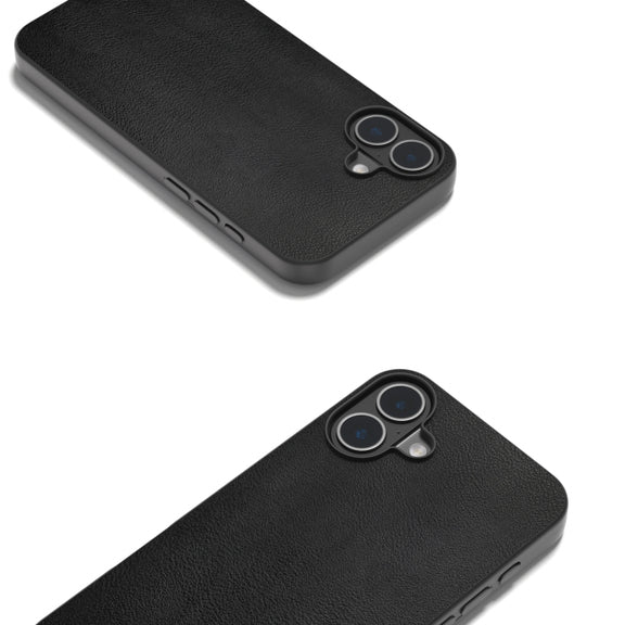 For iPhone 16 PU Leather Black Frame Full Coverage Phone Case(Black)