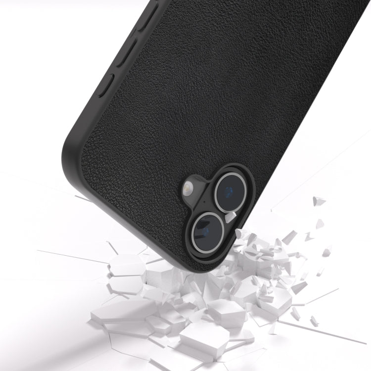 For iPhone 16 PU Leather Black Frame Full Coverage Phone Case(Black)