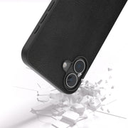 For iPhone 16 PU Leather Black Frame Full Coverage Phone Case(Black)