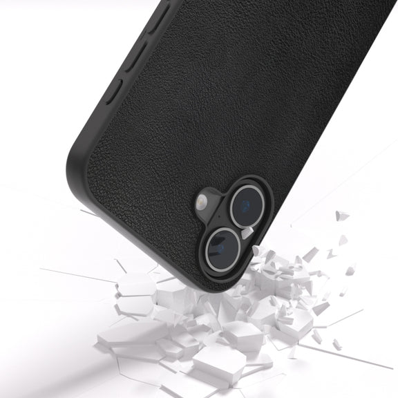 For iPhone 16 PU Leather Black Frame Full Coverage Phone Case(Black)