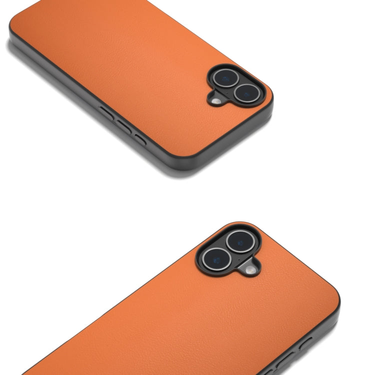 For iPhone 16 Plus PU Leather Black Frame Full Coverage Phone Case(Orange)