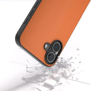 For iPhone 16 Plus PU Leather Black Frame Full Coverage Phone Case(Orange)