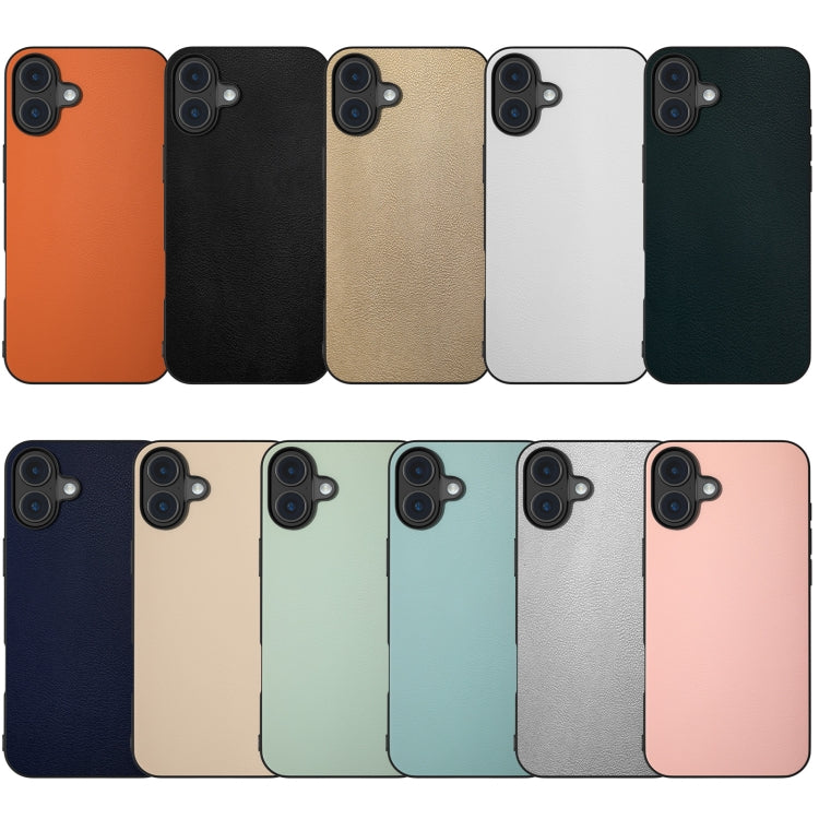 For iPhone 16 Plus PU Leather Black Frame Full Coverage Phone Case(Orange)