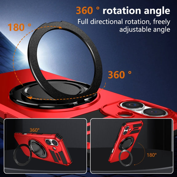For iPhone 16 Plus Rotating Magnetic Holder Phone Case(Red)