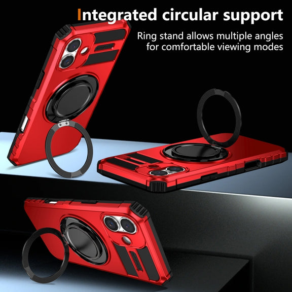 For iPhone 16 Rotating Magnetic Holder Phone Case(Red)