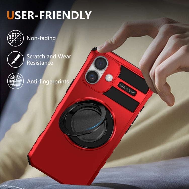 For iPhone 16 Rotating Magnetic Holder Phone Case(Red)