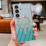 For Samsung Galaxy S25+ 5G Dual-Love Leaves Gradient Glitter MagSafe TPU Phone Case(Green)