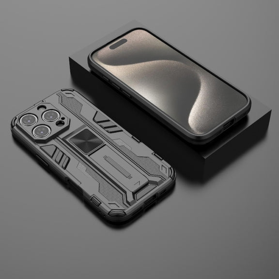 For iPhone 16 Pro Supersonic PC + TPU Holder Phone Case(Black)