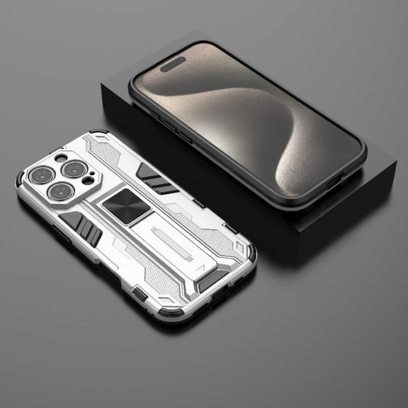For iPhone 16 Pro Supersonic PC + TPU Holder Phone Case(White)
