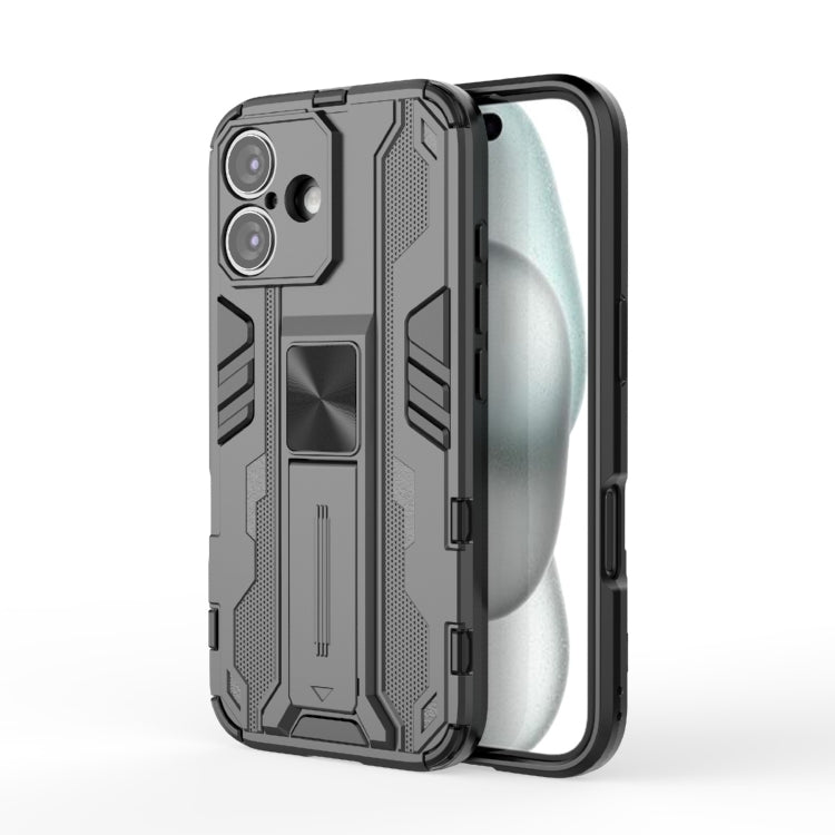 For iPhone 16 Supersonic PC + TPU Holder Phone Case(Black)