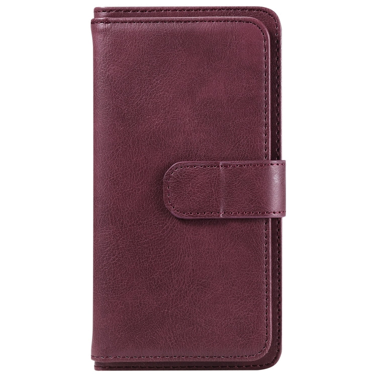 For iPhone 16 Pro Max Multi-Function Wallet 10 Card Slots Leather Phone Case(Claret)
