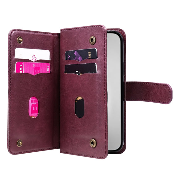For iPhone 16 Pro Max Multi-Function Wallet 10 Card Slots Leather Phone Case(Claret)