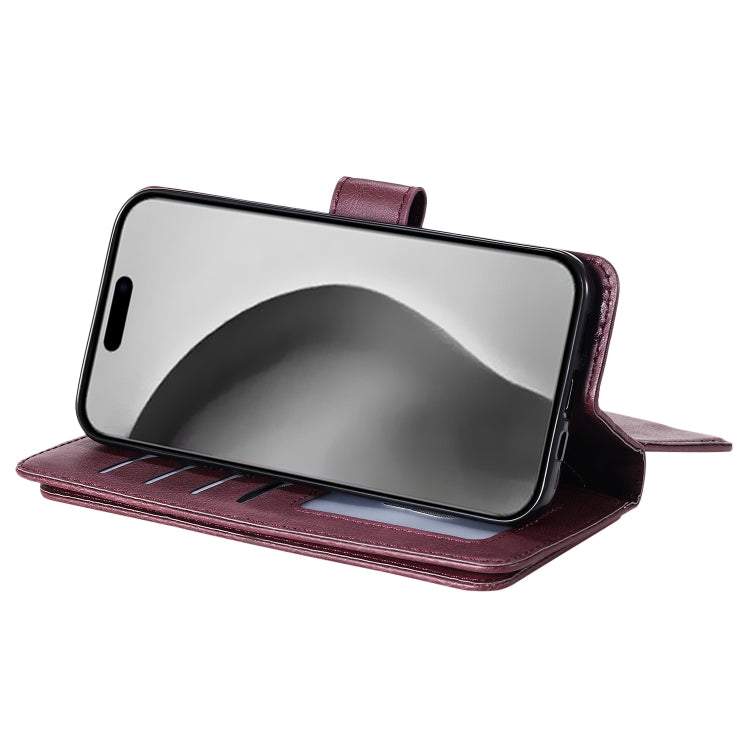 For iPhone 16 Pro Max Multi-Function Wallet 10 Card Slots Leather Phone Case(Claret)